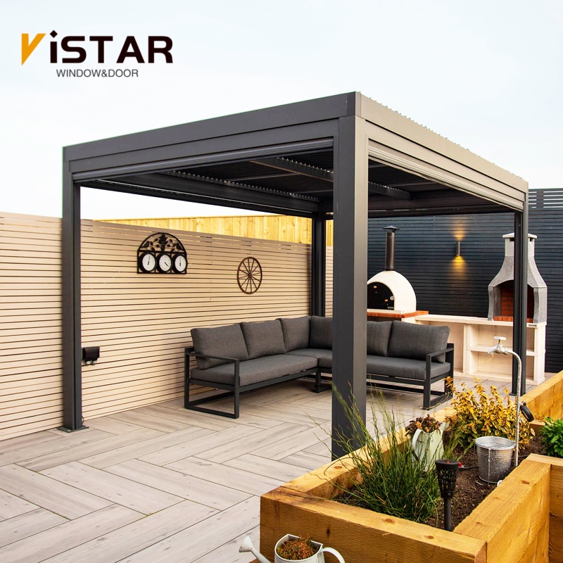 Electric pavilions with aluminum alloy shutter pergola with grille and hundred pages